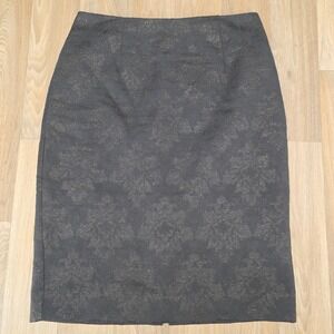 Nanette Lepore Black Floral Metallic Brocade Pencil Skirt Size 6 Zip Closure